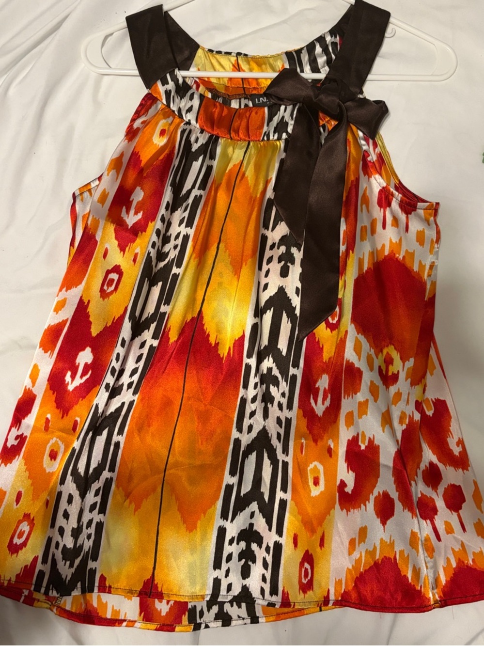 I.N. Studio Multicolor Ikat Tank Top with Brown Ribbon